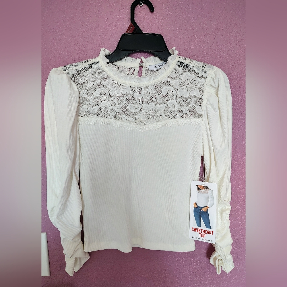 Celebrity Pink White Lace Blouse